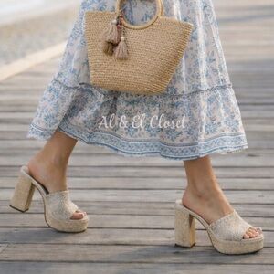 Larroudé Dolly Mule Raffia Platform Block Heels Beach Size 11 New With Box